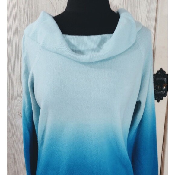 Christopher & Banks Sweater Large Womens Blue Ombré Cowl Neck Lightweight - Picture 3 of 12
